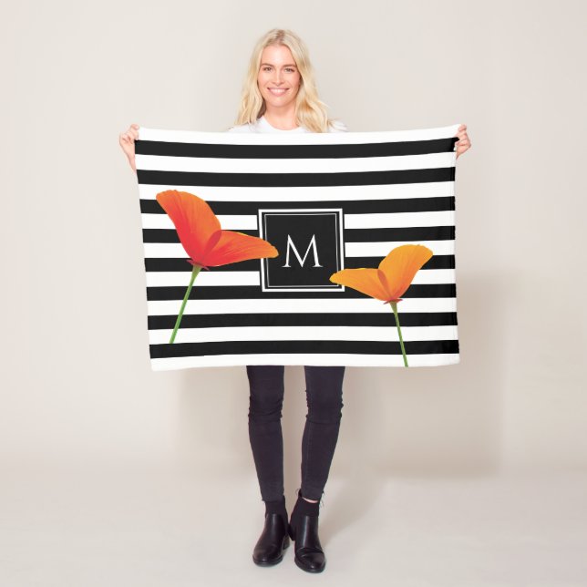 Monogramm für Poppy Chic Black Stripes Fleecedecke (Beispiel)