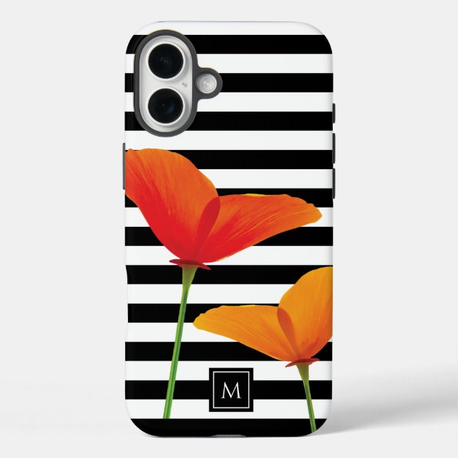 Monogramm für Poppy Chic Black Stripes iPhone 16 Plus Hülle (Rückseite)