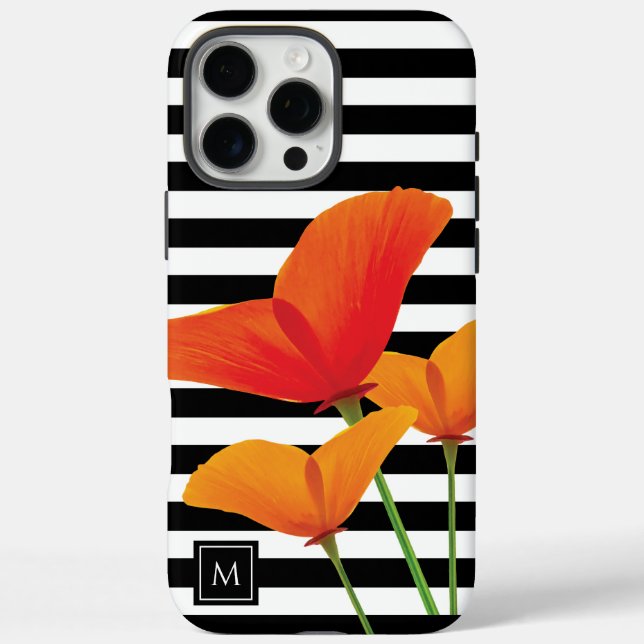 Monogramm für Poppy Chic Black Stripes iPhone 16 Pro Max Hülle (Rückseite)