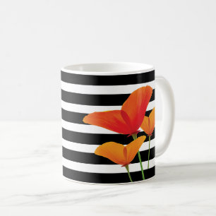 Monogramm für Poppy Chic Black Stripes Kaffeetasse