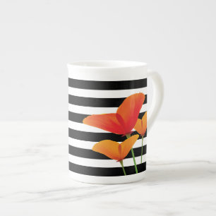 Monogramm für Poppy Chic Black Stripes Prozellantasse