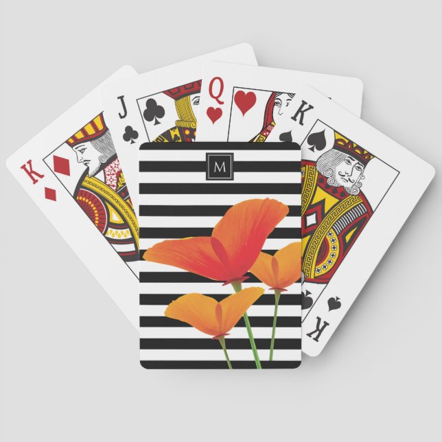 Monogramm für Poppy Chic Black Stripes Spielkarten (Rückseite)
