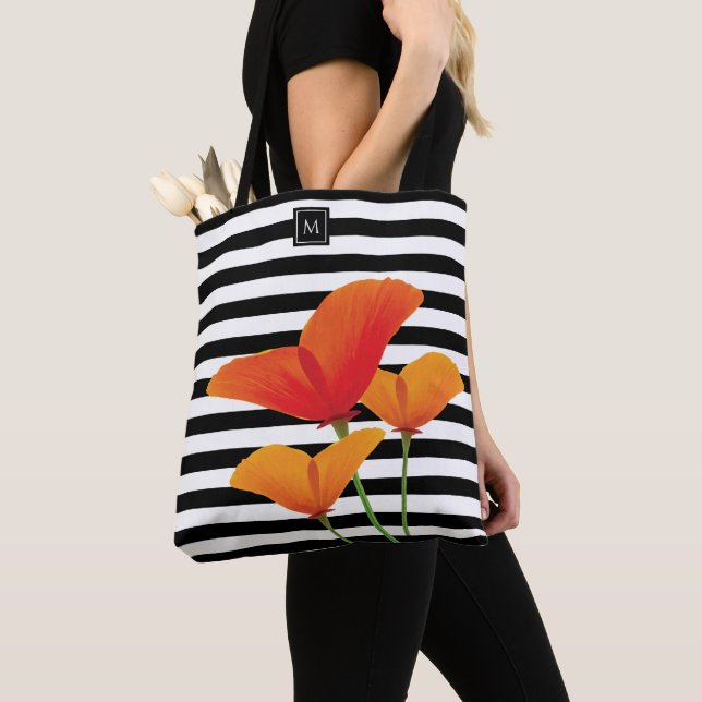 Monogramm für Poppy Chic Black Stripes Tasche (Von Nahem)