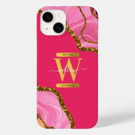 Monogramm für rosa und goldene Agate-Geode Case-Mate iPhone 14 Hülle