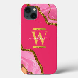 Monogramm für rosa und goldene Agate-Geode Case-Mate iPhone Hülle