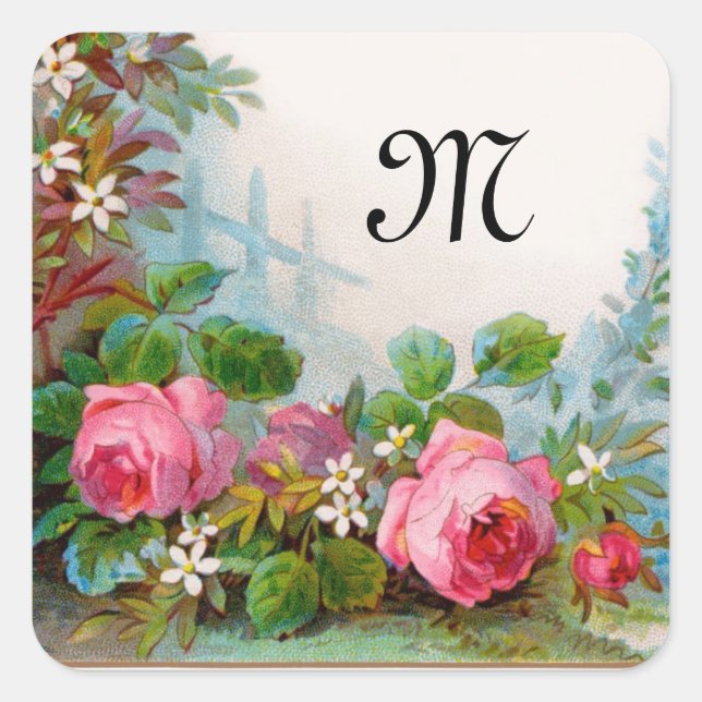 MONOGRAMM FÜR Rose UND JASMINEN Quadratischer Aufkleber (Vorderseite)