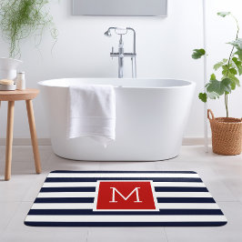 Monogramm für Rot und Navy Stripes Badematte