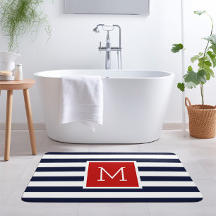 Monogramm für Rot und Navy Stripes Badematte