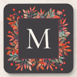 Monogramm für rote Berries und grüne Blätter Getränkeuntersetzer