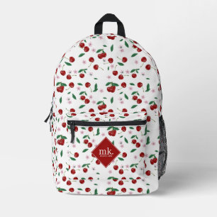 Monogramm für Rote Kirschen Grünpflanzen und Kirsc Bedruckter Rucksack