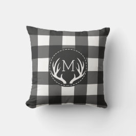 Monogramm für rustikale schwarze und weiße Antler Kissen