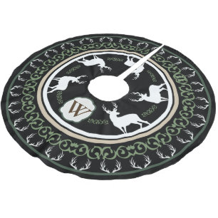 Monogramm für rustikale Silhouetten und Antler Polyester Weihnachtsbaumdecke