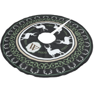 Monogramm für rustikale Silhouetten und Antler Polyester Weihnachtsbaumdecke