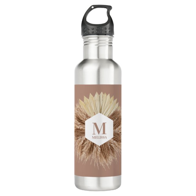 Monogramm für rustikale, warme neutrale Farben Edelstahlflasche (Vorderseite)