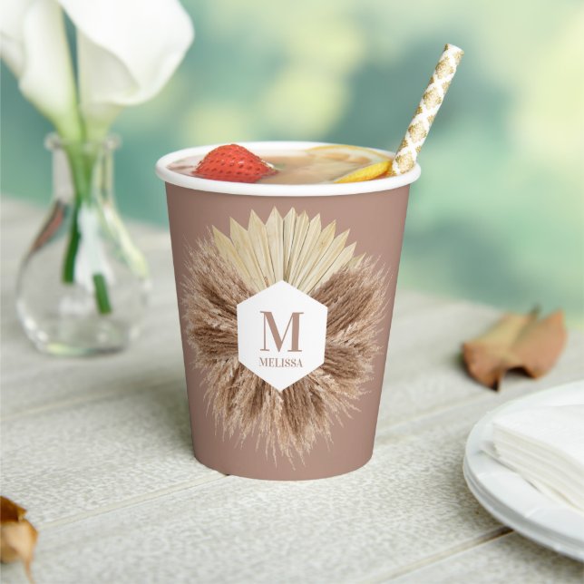 Monogramm für rustikale, warme neutrale Farben Pappbecher (In Situ)
