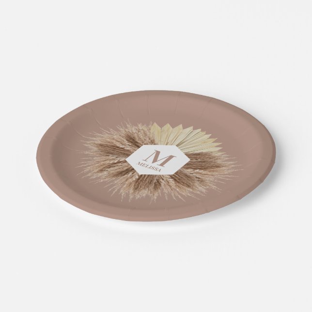 Monogramm für rustikale, warme neutrale Farben Pappteller (Schrägansicht)