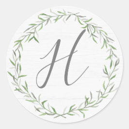 Monogramm für rustikales Holz und botanisches Blät Runder Aufkleber