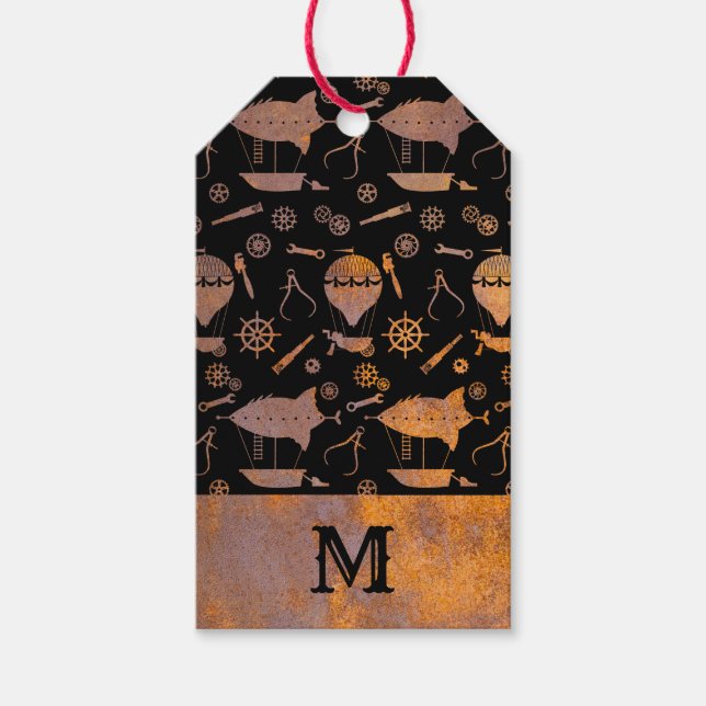 Monogramm für Rusty Steampunk-Schiffe Geschenkanhänger (Vorderseite)