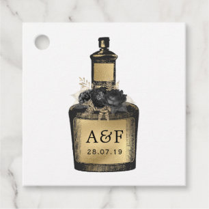 Monogramm für Schwarz-Gold-Flaschen Geschenkanhänger
