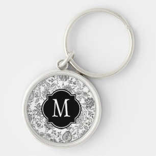 Monogramm für Schwarz-Weiß-Blume Schlüsselanhänger