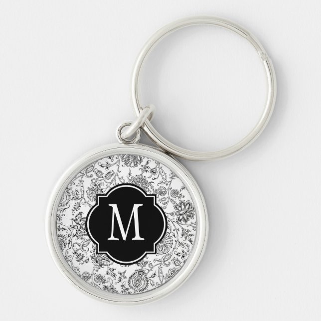 Monogramm für Schwarz-Weiß-Blume Schlüsselanhänger (Vorne)
