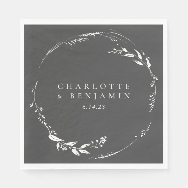 Monogramm für Schwarz-Weiß-Blumenkronen Serviette (Vorderseite)