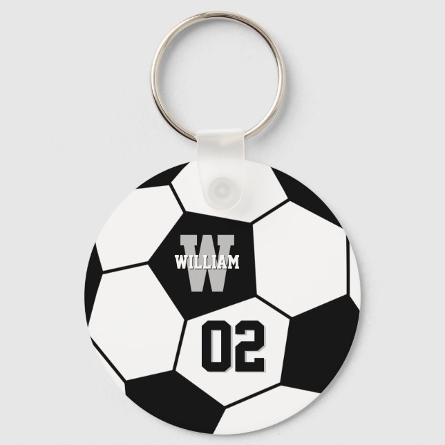 Monogramm für Schwarz-Weiß-Fußball-Sport Schlüsselanhänger (Vorderseite)