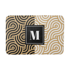Monogramm für Schwarz-Weiß-Goldene Meereswellen Badematte