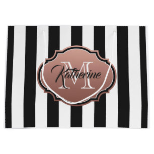 Monogramm für Schwarz-Weiß-Streifen Große Geschenktüte