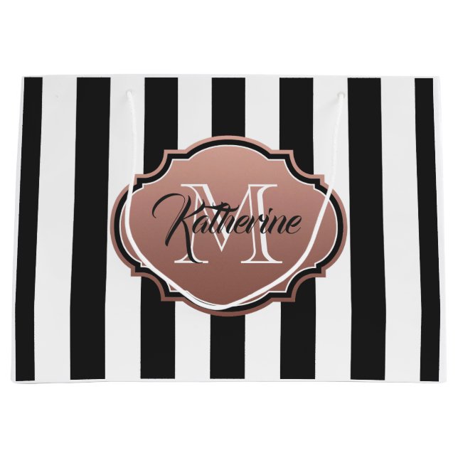Monogramm für Schwarz-Weiß-Streifen Große Geschenktüte (Vorderseite)