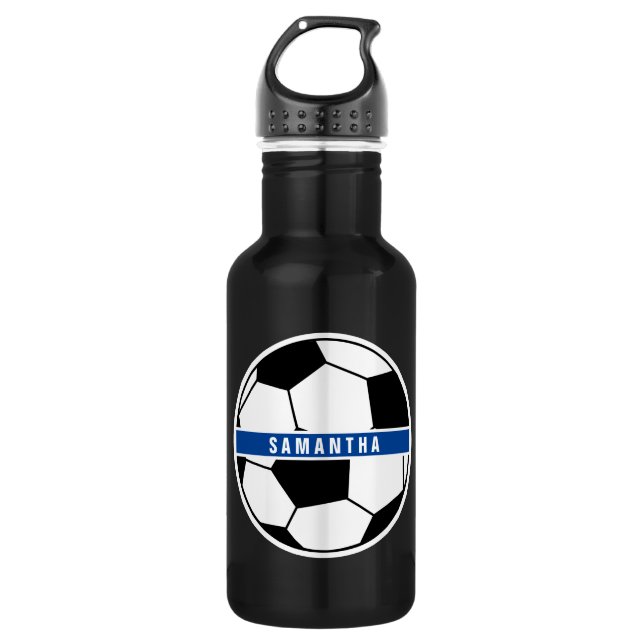 Monogramm für Schwarz-weiß- und Blue-Soccer-Sporta Edelstahlflasche (Vorderseite)