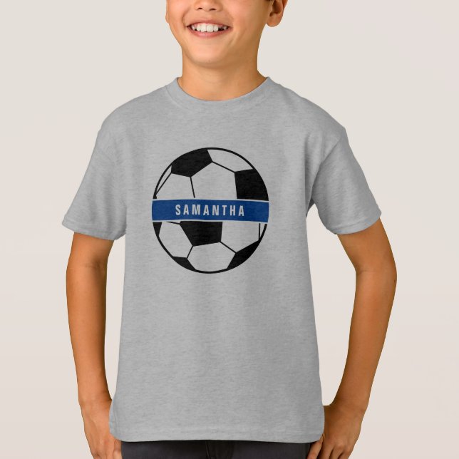 Monogramm für Schwarz-weiß- und Blue-Soccer-Sporta T-Shirt (Vorderseite)