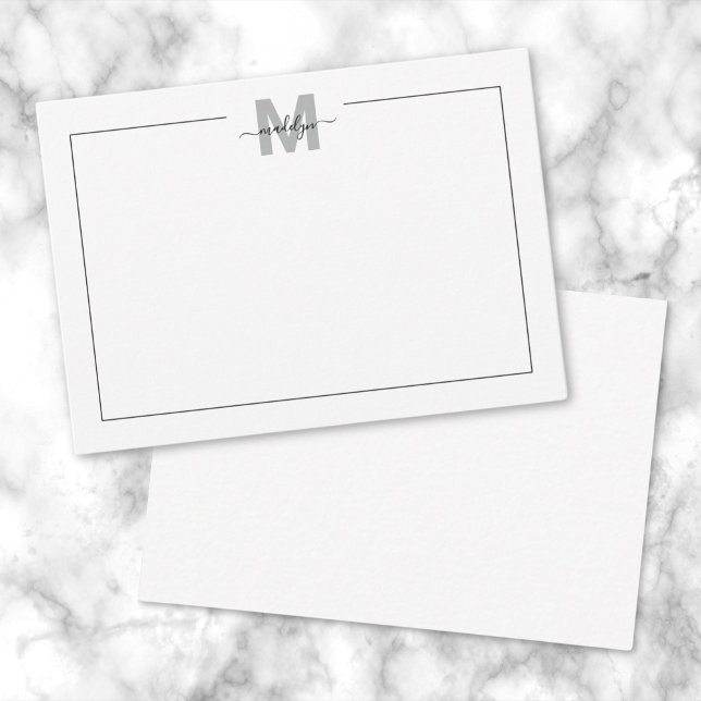 Monogramm für Schwarz-weiße Skriptkalligraphie Mitteilungskarte (Black White Script Calligraphy Name Monogram Note Card)