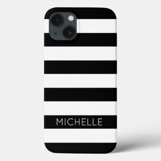 Monogramm für Schwarz-weiße Streifen Individuelle  iPhone 13 Hülle