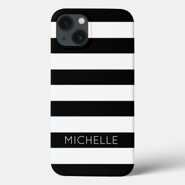 Monogramm für Schwarz-weiße Streifen Individuelle  Case-Mate iPhone Hülle (Rückseite)