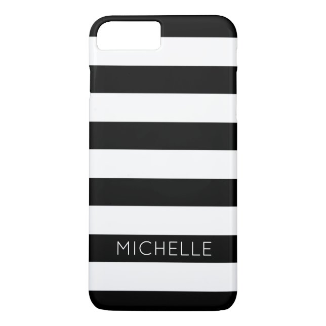 Monogramm für Schwarz-weiße Streifen Individuelle  Case-Mate iPhone Hülle (Rückseite)