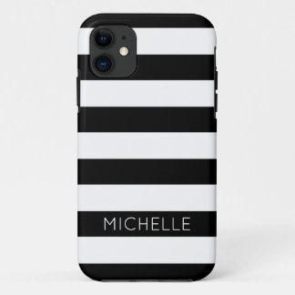 Monogramm für Schwarz-weiße Streifen Individuelle  Case-Mate iPhone Hülle