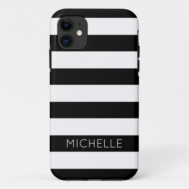 Monogramm für Schwarz-weiße Streifen Individuelle  Case-Mate iPhone Hülle (Rückseite)