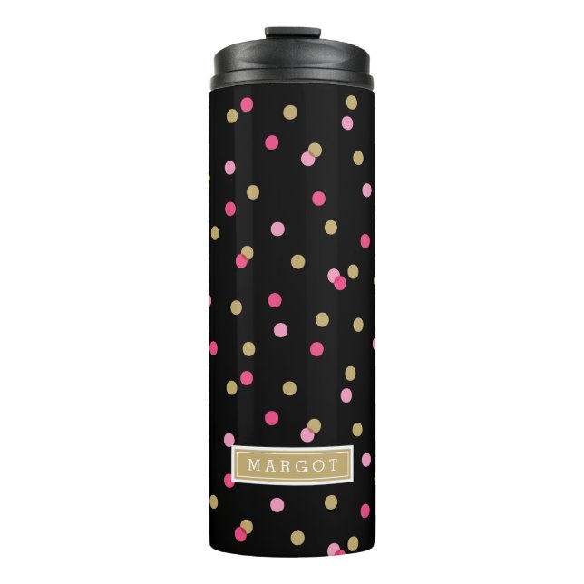 Monogramm für schwarze rosa und goldene Konfetti-P Thermosbecher (Vorderseite)