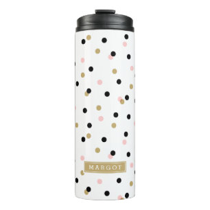 Monogramm für schwarze rosa und goldene Konfetti-P Thermosbecher