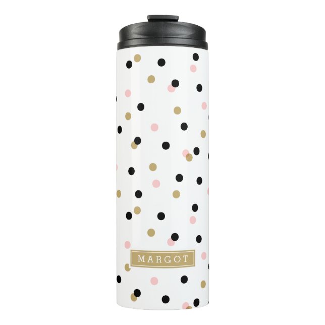 Monogramm für schwarze rosa und goldene Konfetti-P Thermosbecher (Vorderseite)