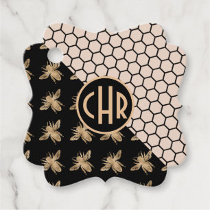 Monogramm für Schwarze und Goldbienen und rosa Hon Geschenkanhänger