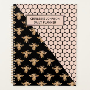 Monogramm für Schwarze und Goldbienen und rosa Hon Planer