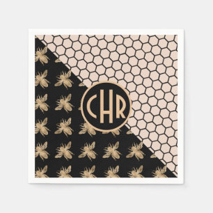 Monogramm für Schwarze und Goldbienen und rosa Hon Serviette