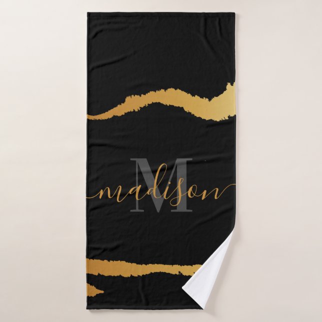 Monogramm für Schwarze und Goldene Folien Badehandtuch (Badehandtuch)