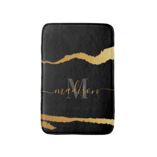 Monogramm für Schwarze und Goldene Folien Badematte