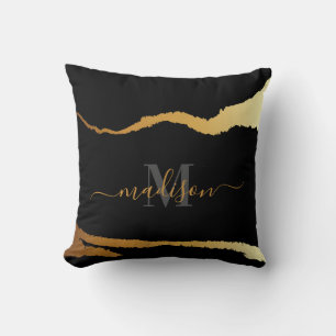 Monogramm für Schwarze und Goldene Folien Kissen