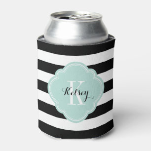 Monogramm für schwarze und Minze Preppy-Streifen Dosenkühler