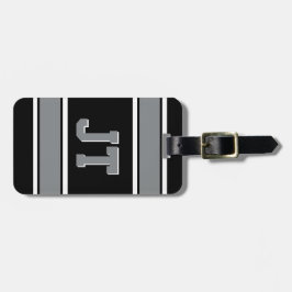 Monogramm für schwarze und silberne Sportstreifen Gepäckanhänger
