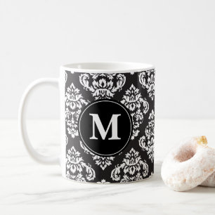 Monogramm für Schwarzweiß-Damaskus-Print Kaffeetasse